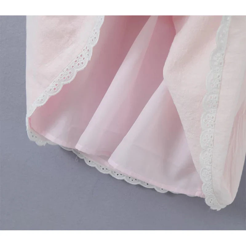jinran 2024 Women Sweet Lace Spliced Pink Sling Mini Dress Sexy Sleeveless V Neck Female Holiday Summer Dresses Party Robe