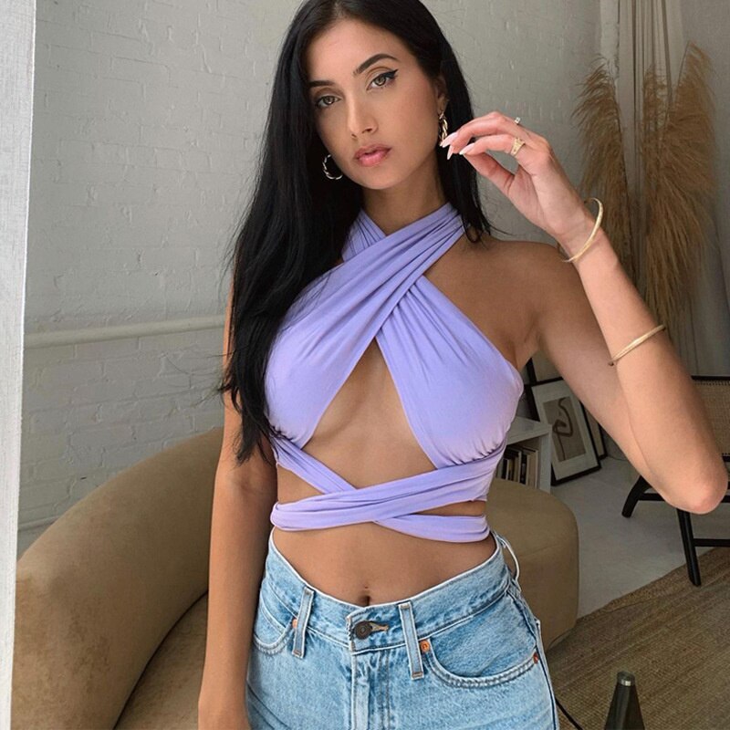 jinran Sleeveless Solid Corset Bandage Halter Patchwork Women Tops Hollow Out Sexy Tank Top Spring Summer Y2k Clothes Blouses