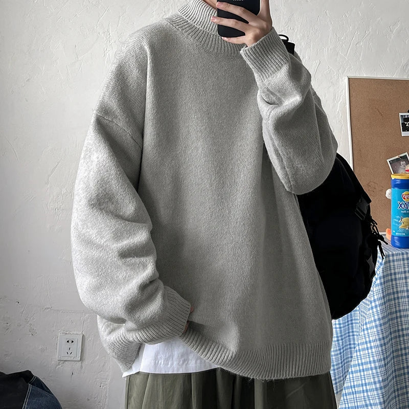 Pink Oversized Korean Fashions Harajuku Knitted Sweater Winter Turtleneck Sweaters Pullovers Men Vintage Black Clothes