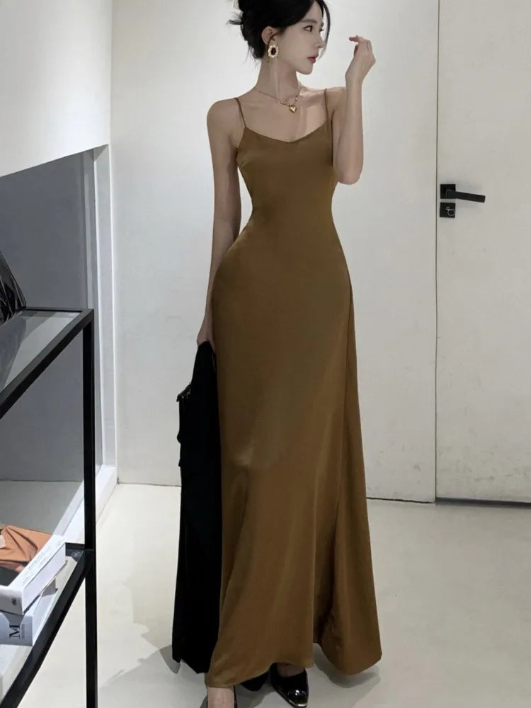 jinran French Vintage Evening Party Dress Spaghetti Strap Long Dresses for Women Summer New Backless Slim Prom Robe Maxi Vestidos Mujer