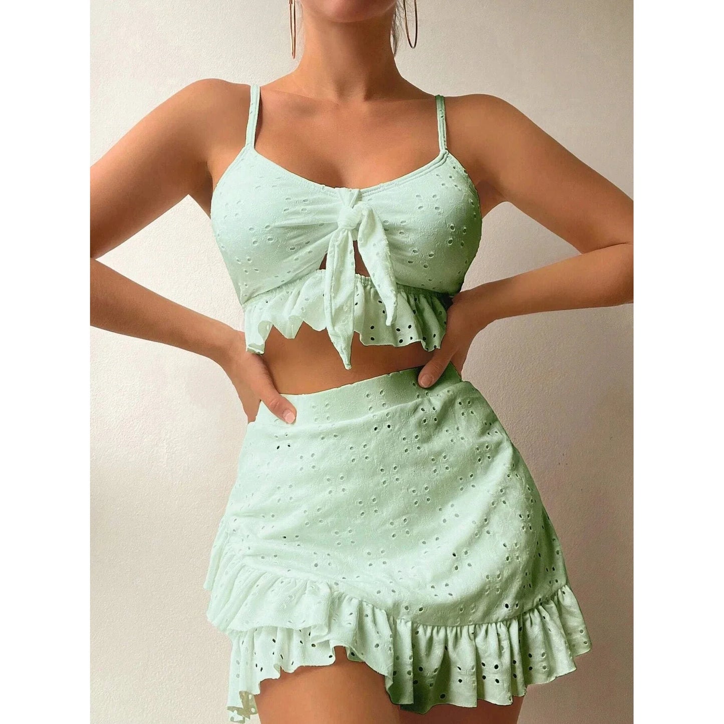 jinran 2024 3pack Swimwear Women Bikini Swimsuit With Beach Skirt Knot Bathing Suit Beachwear Ruffle Two-Pieces Bikini Set Biquini