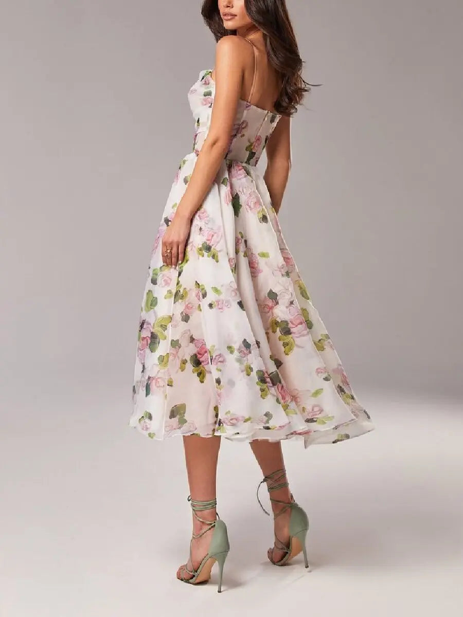 jinran Women's Dresses Summer New Women's Clothing Tube Top Sleeveless Print Swing Dress