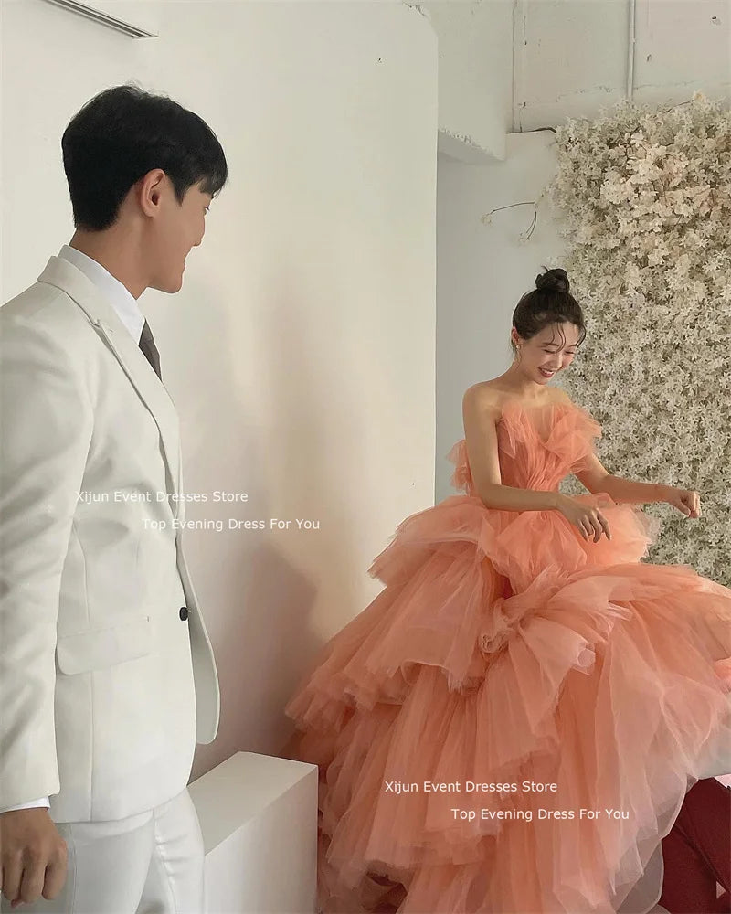 jinran Tulle Elegant Wedding Dresses Sleeveless For Korean Bridal Gowns Formal Photo Shoot Tiered Princess Party Dresses 2024