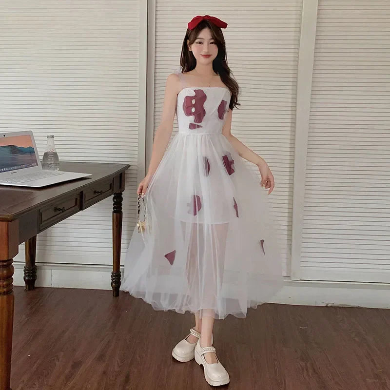 jinran Vintage Floral Strap Dress Women Sexy Backless Evening Party Fairy Dress Femme 2022 Spring High Street Korean Beach Casual Dress