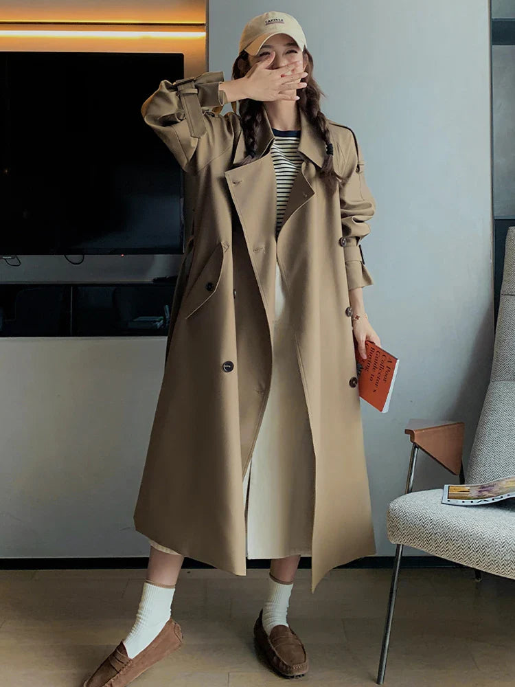 jinran Irregular Trench Coat For Women 2024 Spring Solid Color Lapel Double Breasted Fashion Long Windbreaker Clothing 2R7862