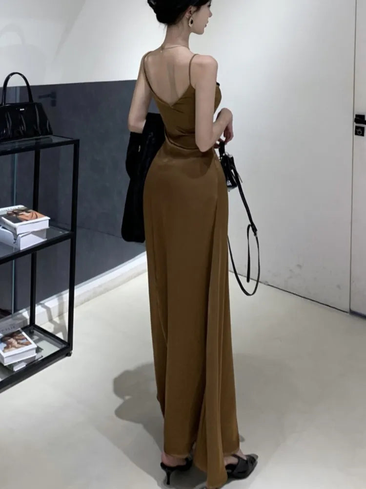 jinran French Vintage Evening Party Dress Spaghetti Strap Long Dresses for Women Summer New Backless Slim Prom Robe Maxi Vestidos Mujer