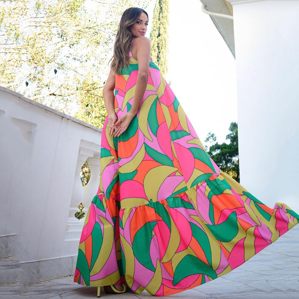 jinran New Women's Deep V Backless Dress Bohemian Floral Suspender Long Skirt Summer Dresses Skirts Woman Clothing Trend Clothes