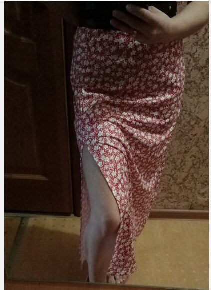 jinran Women Skirt Harajuku leopard flower printed package hip tall waist elastic Summer style mild calf a-line skirts Women XSK8110