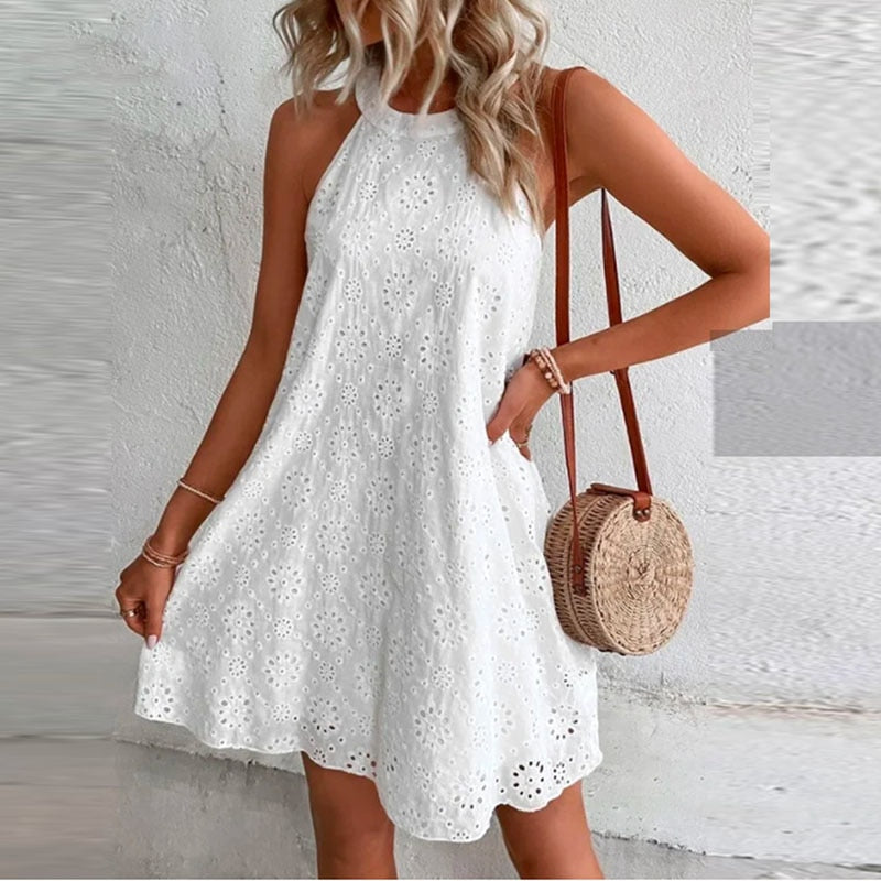 jinran Women's Mini Dress 2023 Summer Casual O Neck Sleeveless A-line Dresses Female Fashion Holiday Beach Party Loose Dresses Vestidos