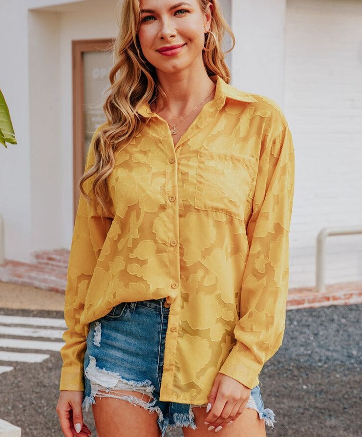 jinran Women Elegant Lace Blouse Spring Summer Lapel Button Up Shirt Sexy Hollow Out Blouse Office Lady Luxury Top Tunic Streetwear