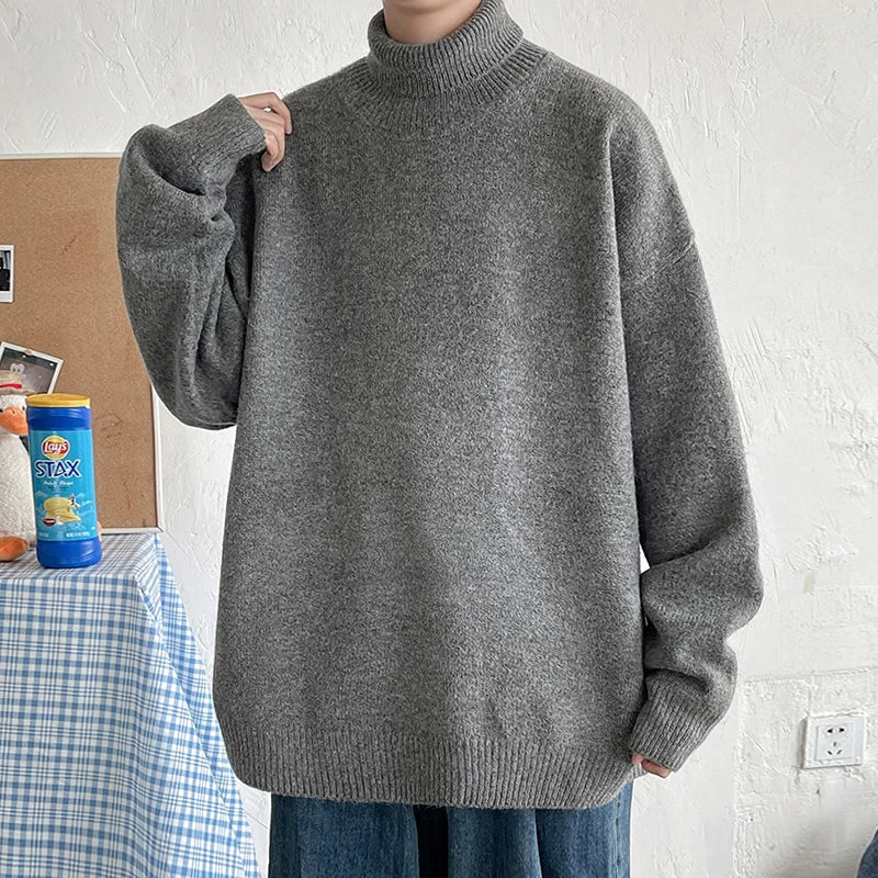 Pink Oversized Korean Fashions Harajuku Knitted Sweater Winter Turtleneck Sweaters Pullovers Men Vintage Black Clothes