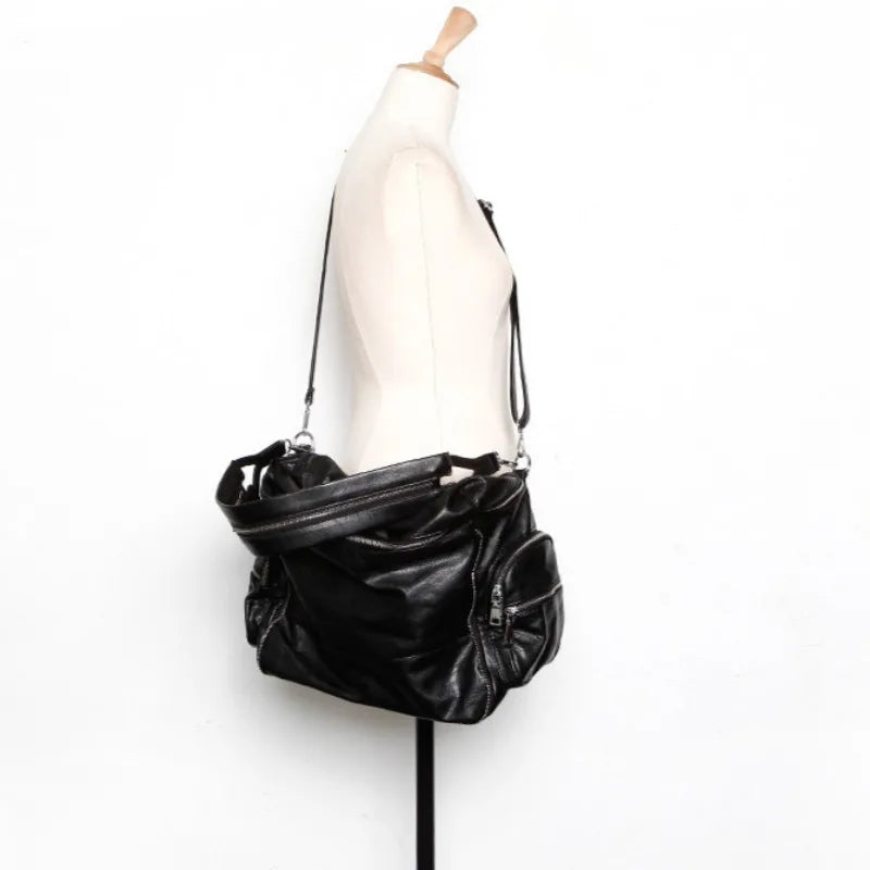 nvxiot - Black Fashion Shoulder Bag for Women Gothic Large Capacity Simple Mens Tote Bag Pu Leather Designer Advanced New in Handbag