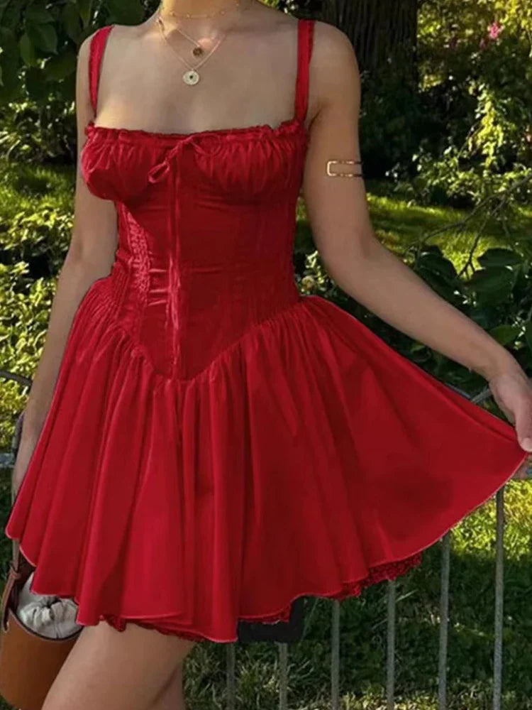 jinran Summer Mori Girl Women Bow A-Line Dress Spaghetti Strap Solid Color Frocks Dress Square Neck Party Tunic Korean Preppy Evening
