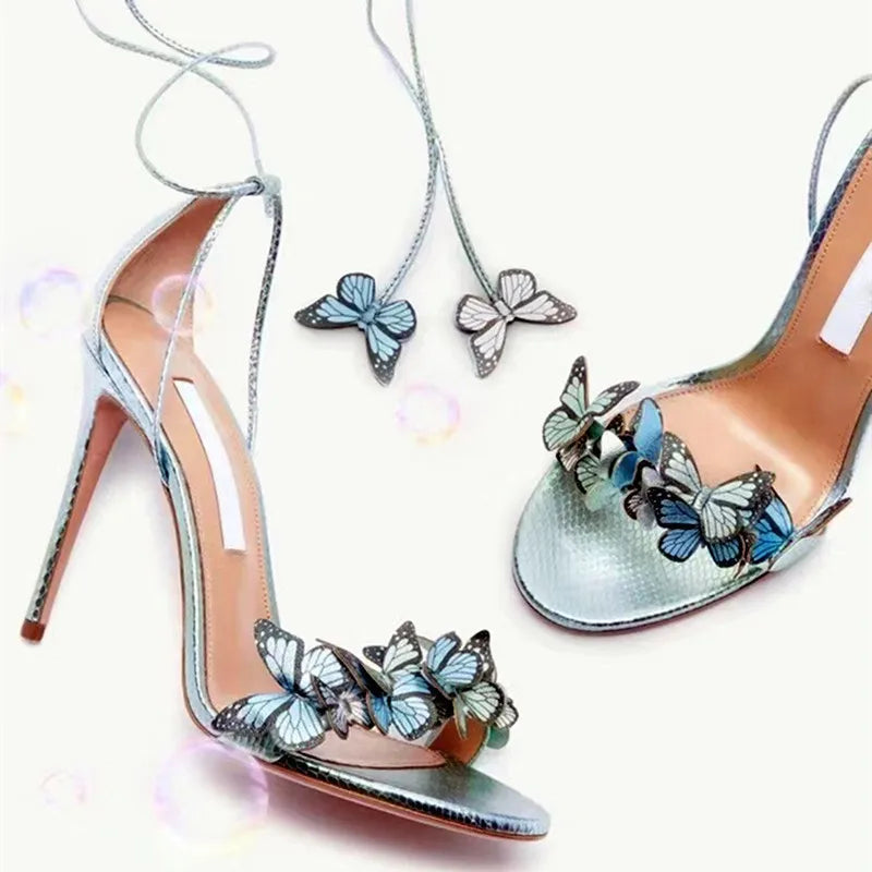 jinran New Luxury Design Cross Strap Sandals Women Summer Fashion Butterfly Open Toe Elegant High Heels Wedding Banquet Shoes for Women