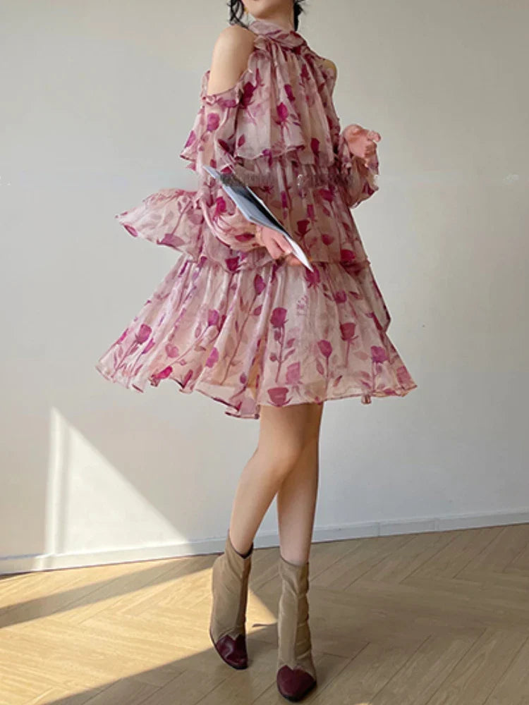 jinran Beach Style Floral Mini Dress Woman Boho 2024 Spring Long Sleeve Party Fairy Dress Female Fashion Casual Elegant Korean Dress