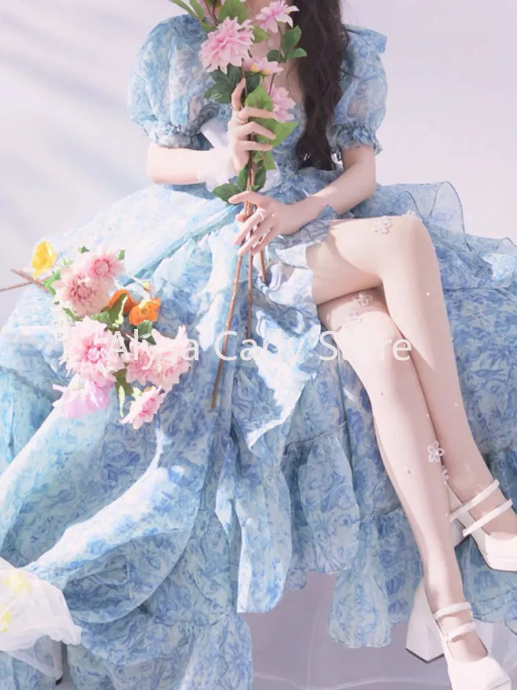 jinran Vintage Floral Long Fairy Dress Women 2023 Summer Ruffles Elegant Beach Party Dresses Female Causal Korean Sweet Princess Dress