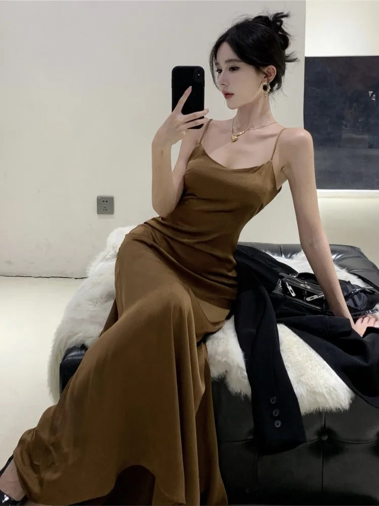 jinran French Vintage Evening Party Dress Spaghetti Strap Long Dresses for Women Summer New Backless Slim Prom Robe Maxi Vestidos Mujer
