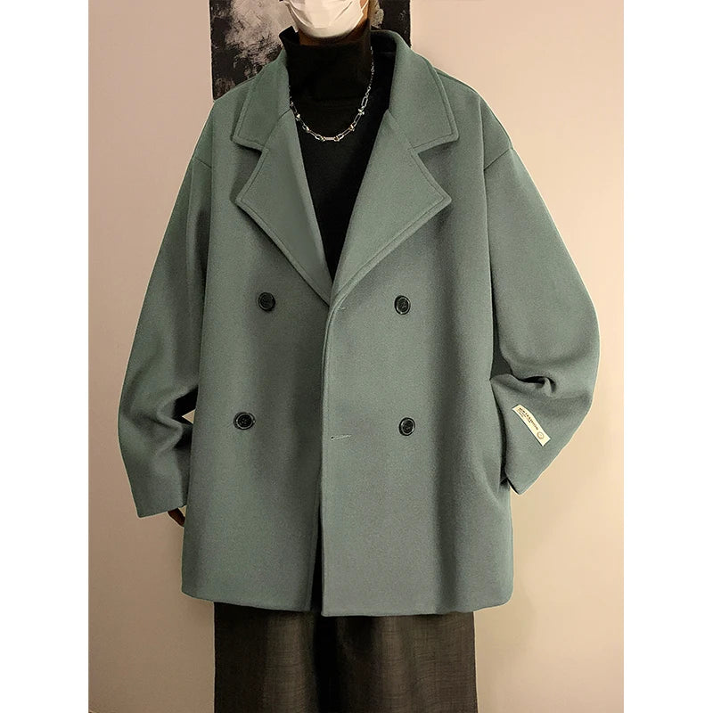 men Black Streetwear Winter Jacket Overcoat Classic Korean Fashion Trench Coat Oversized Windbreaker Wool Blends Coat