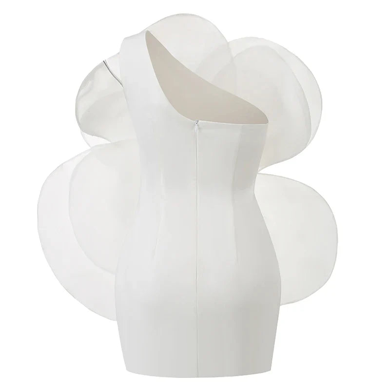 jinran Summer New Style White Oblique Shoulder Decorative Flower Dress Dress, Women's Wedding Party Dress One Step dress