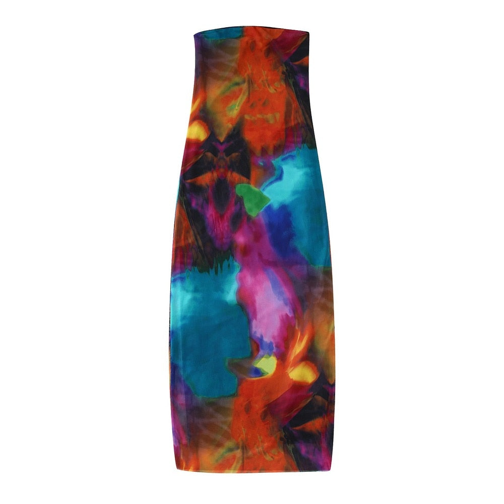 jinran Sexy Strapless Women Summer Dress 2023 Y2K Fashion Printed Slim Maxi Beach Dress Elegant Mesh Sleeveless Vacation Party Outfis