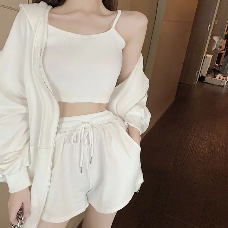 jinran Women 3 Pieces Summer Sleepwear Ensembles De Pyjama Nightgown Suits with Shorts Home Wear Roomware