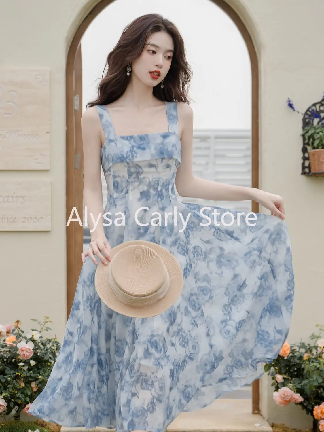 jinran Vintage Floral Two-piece Dress Women 2024 Summer Elegant Long Strap Dress Female Korean Style Beach Evening Party Fairy Dresses