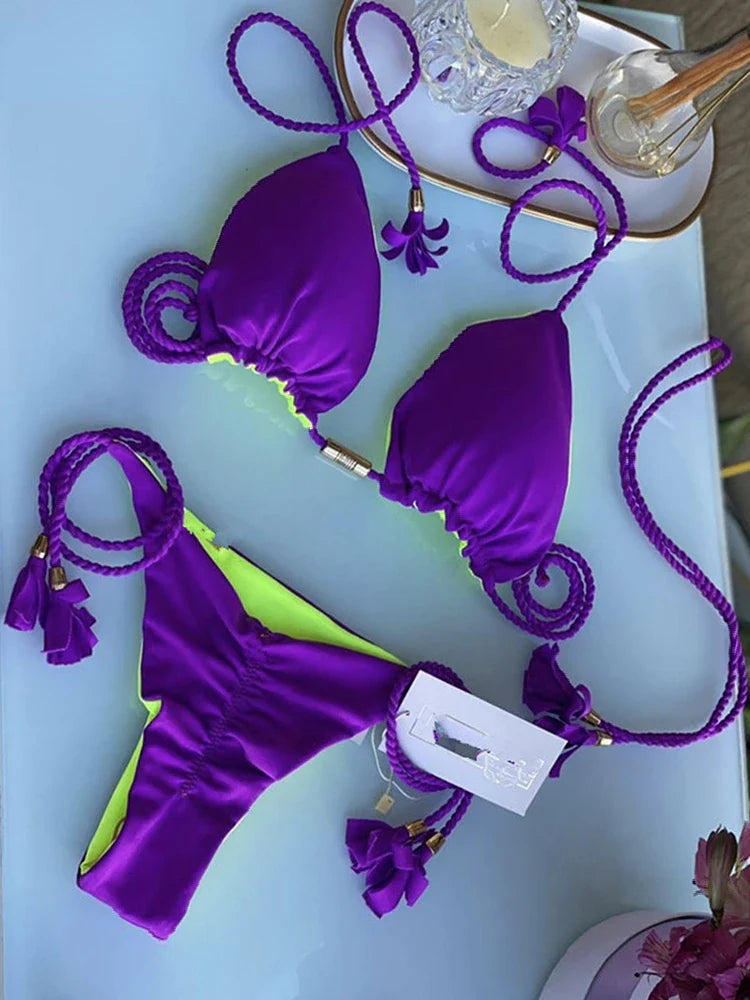 jinran Swimwear Thong Bikini Set 2024 New Blue Swimsuits Woman Sexy Bathing Suits Bikinis Triangle Bandage Female Beachwear Bikini