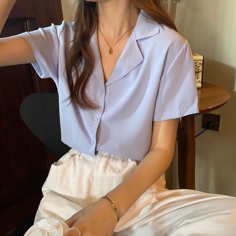 jinran Chiffon Blouse Elegant Light Green Top for Women Short Sleeve Shirt Summer Top Office Blouse for Women Tunic