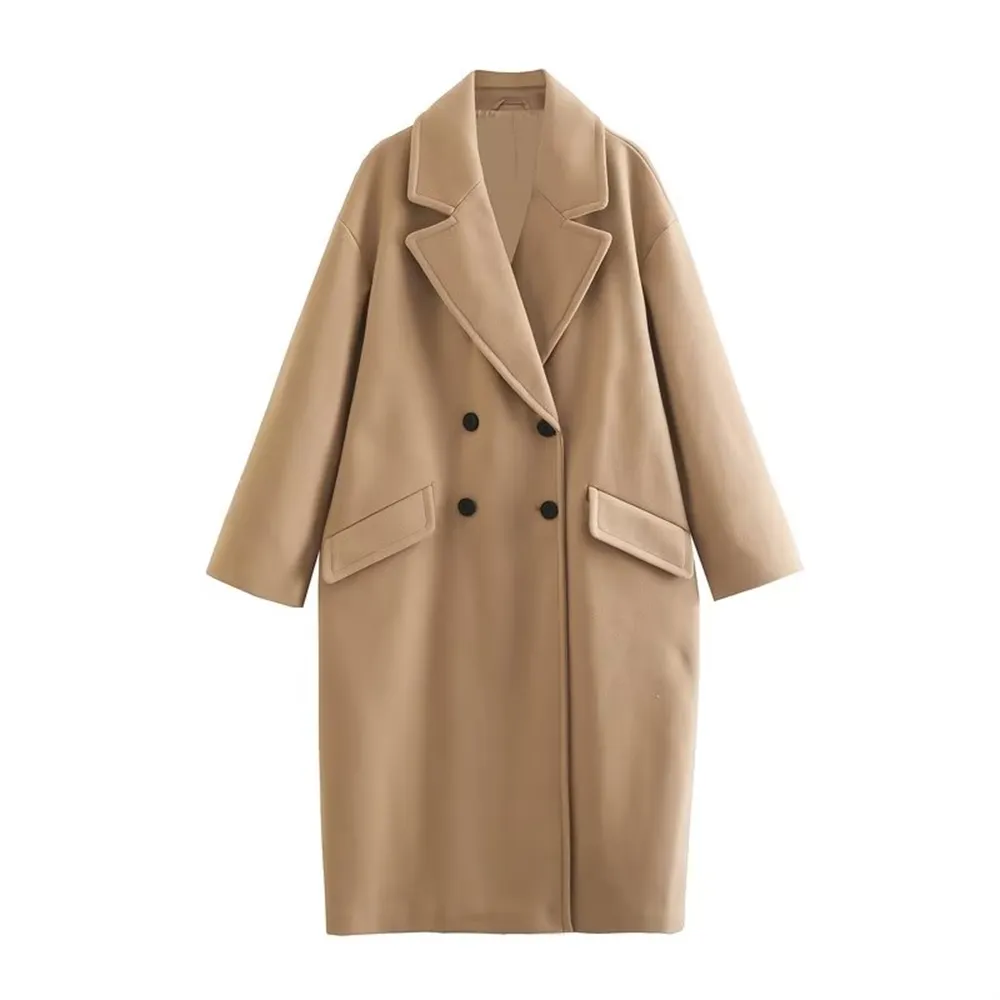 jinran - 2023 Autumn/Winter New Women's Unisex Mid Length Double Breasted Windbreaker Woolen Coat Coat