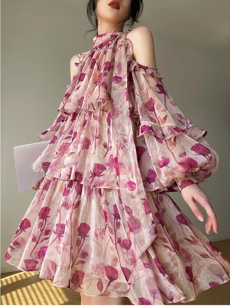 jinran Beach Style Floral Mini Dress Woman Boho 2024 Spring Long Sleeve Party Fairy Dress Female Fashion Casual Elegant Korean Dress