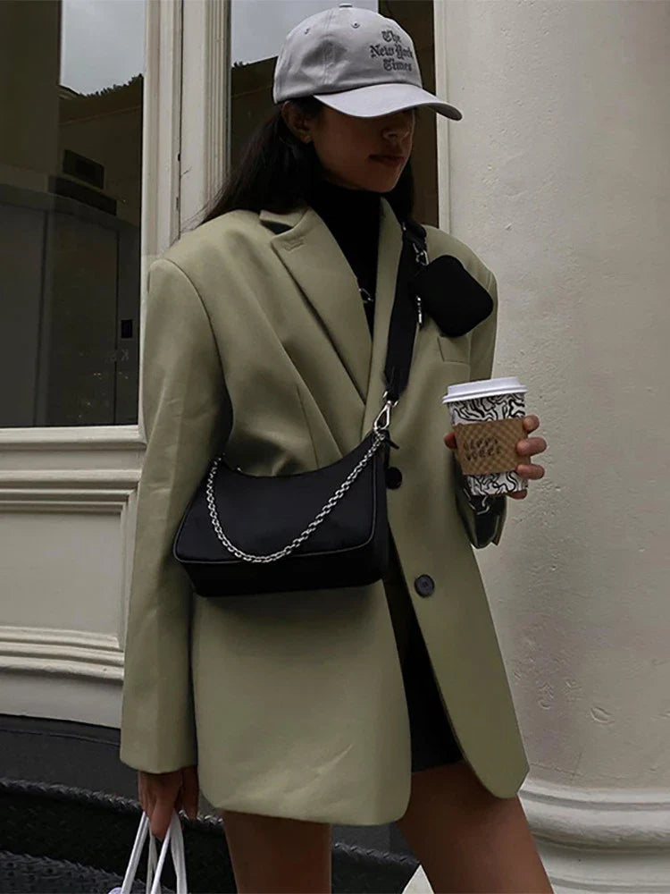 jinran Office Ladies 2024 Autumn Winter Oversized Blazers Jacket Women Backless Loose Fashion Open Stitch Outfits Elegant Coat Blazers