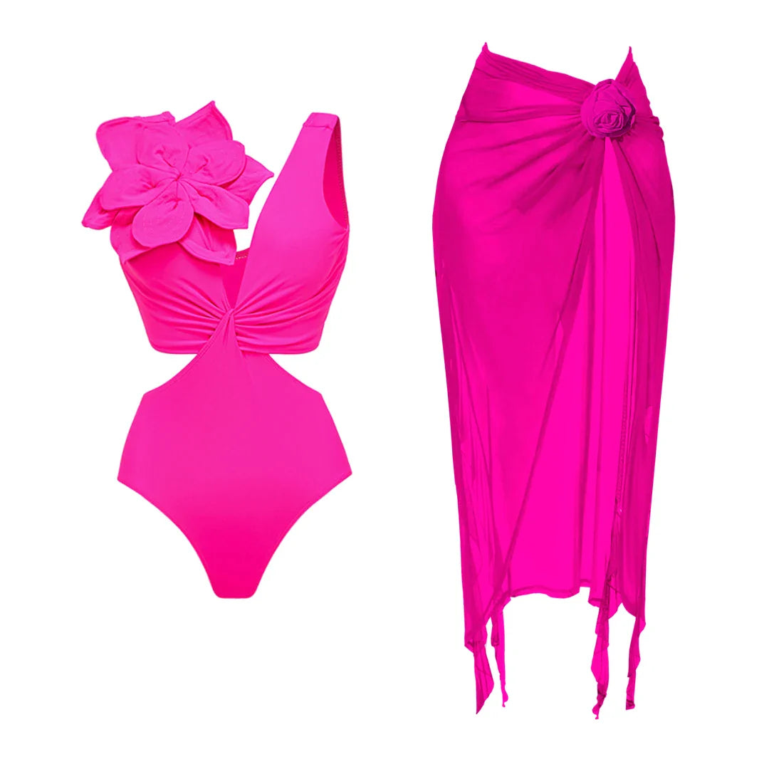 jinran 2024 One Piece Swimsuit Women Swimwear with Beach Skirt V Neck Bathing Suit Flower Beachwear Monokini Swim Summer