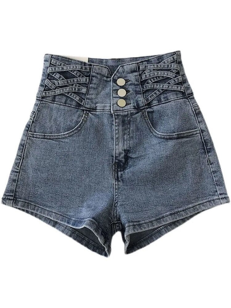 jinran New Streetwear Female High Waist Wide Leg Vintage Denim Shorts Spring Summer Women Loose Washed Solid Color Jeans Shorts