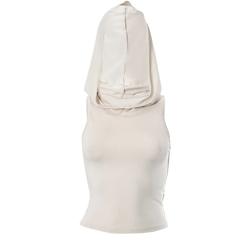 jinran Summer Hooded Tank Tops Women Hollow Out Bodycon Sleeveless Sexy Crop Top Solid Streetwear Fashion Casual Cropped Tops Female