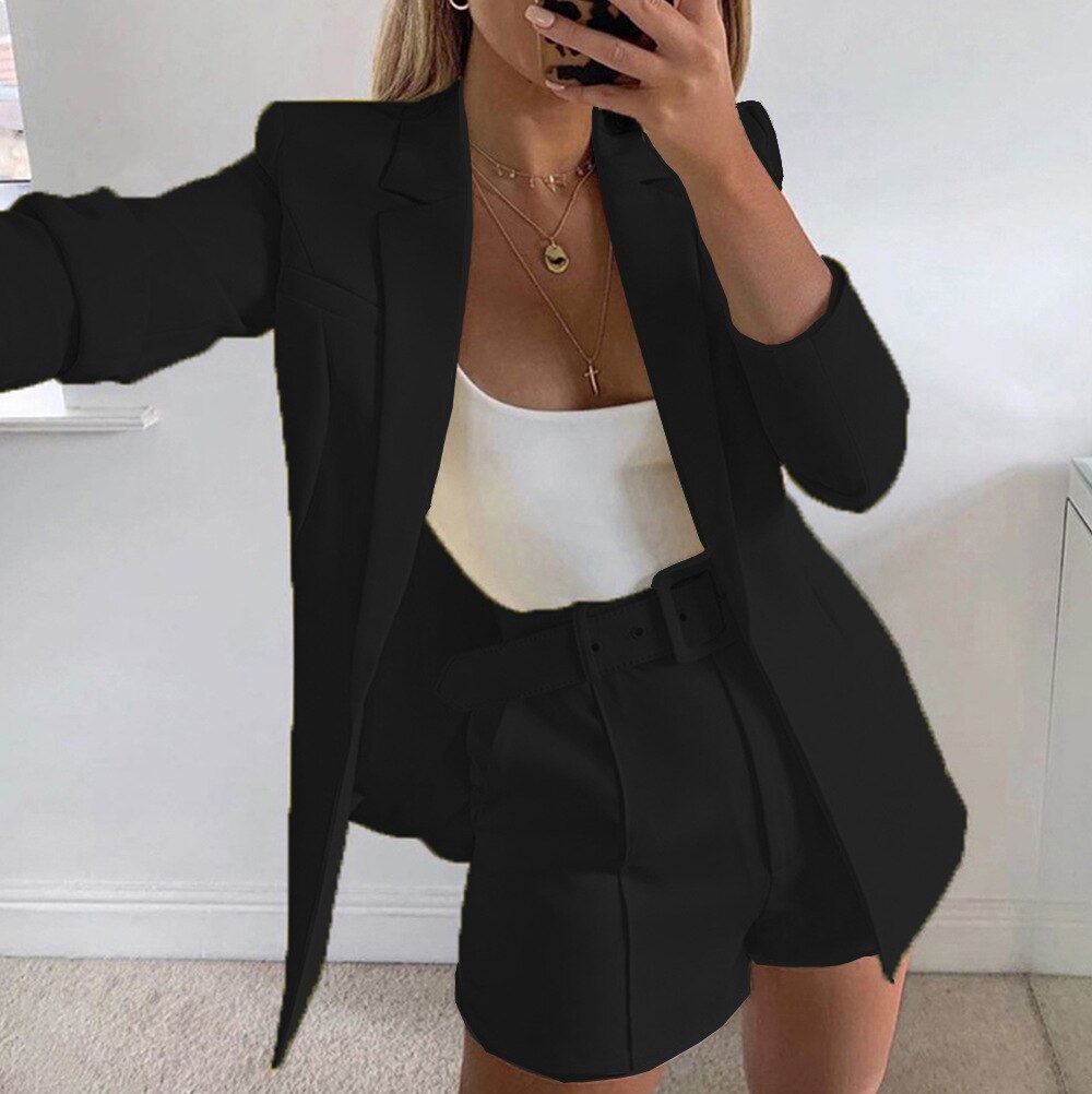 jinran New Spring and Summer Suit Jacket Shorts Sexy Temperament Women's Fashion Casual Lapel Cardigan Fashion Belt Women's Wear Set