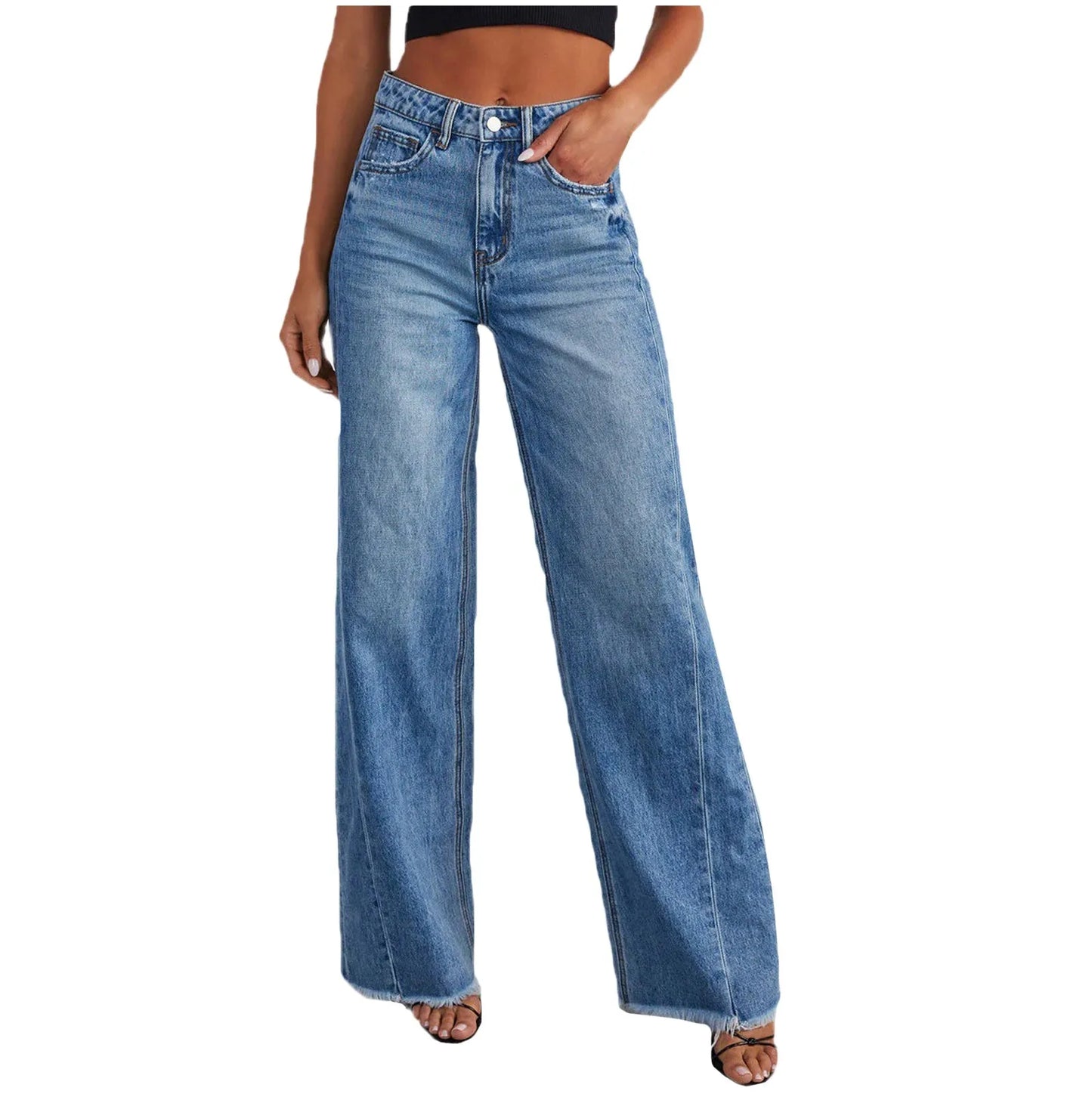 jinran Women Mid Waist Jeans Harajuku Streetwear Retro Fashion Autumn Loose Wide Leg Straight Loose Denim Trousers Y2k Baggy Pants