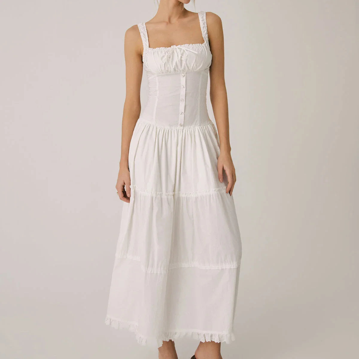 jinran 2024 White Dress Women Halter Cotton Long Dress Lace Elegant Party Outfits Ladies Sexy Club Clothes
