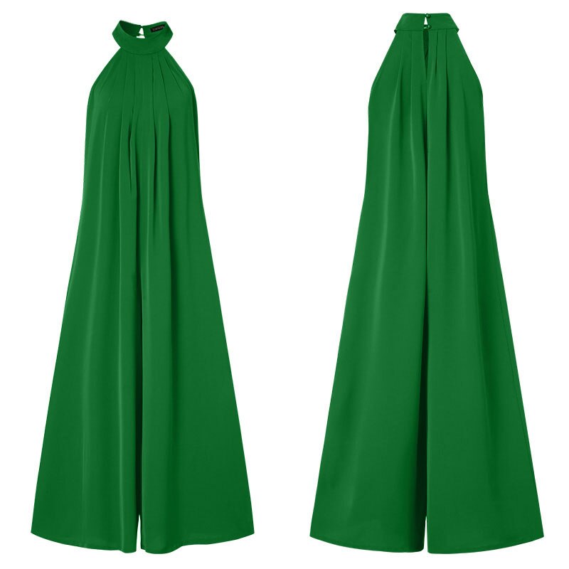jinran Fashion Women Jumpsuits Summer Pleated Wide Leg Overalls Casual Solid Sleeveless Loose Button Up Oversized Rompers