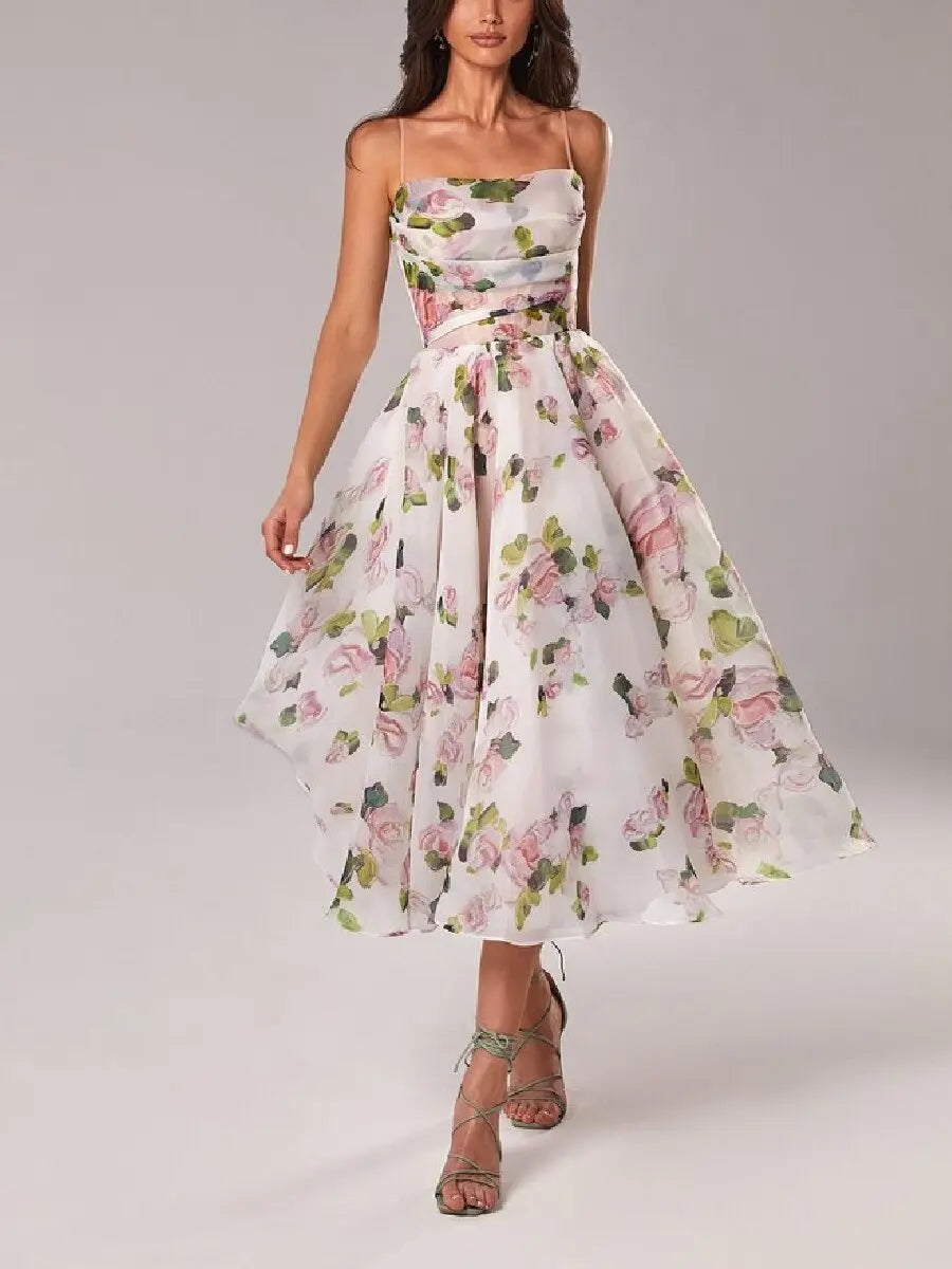 jinran Women's Dresses Summer New Women's Clothing Tube Top Sleeveless Print Swing Dress