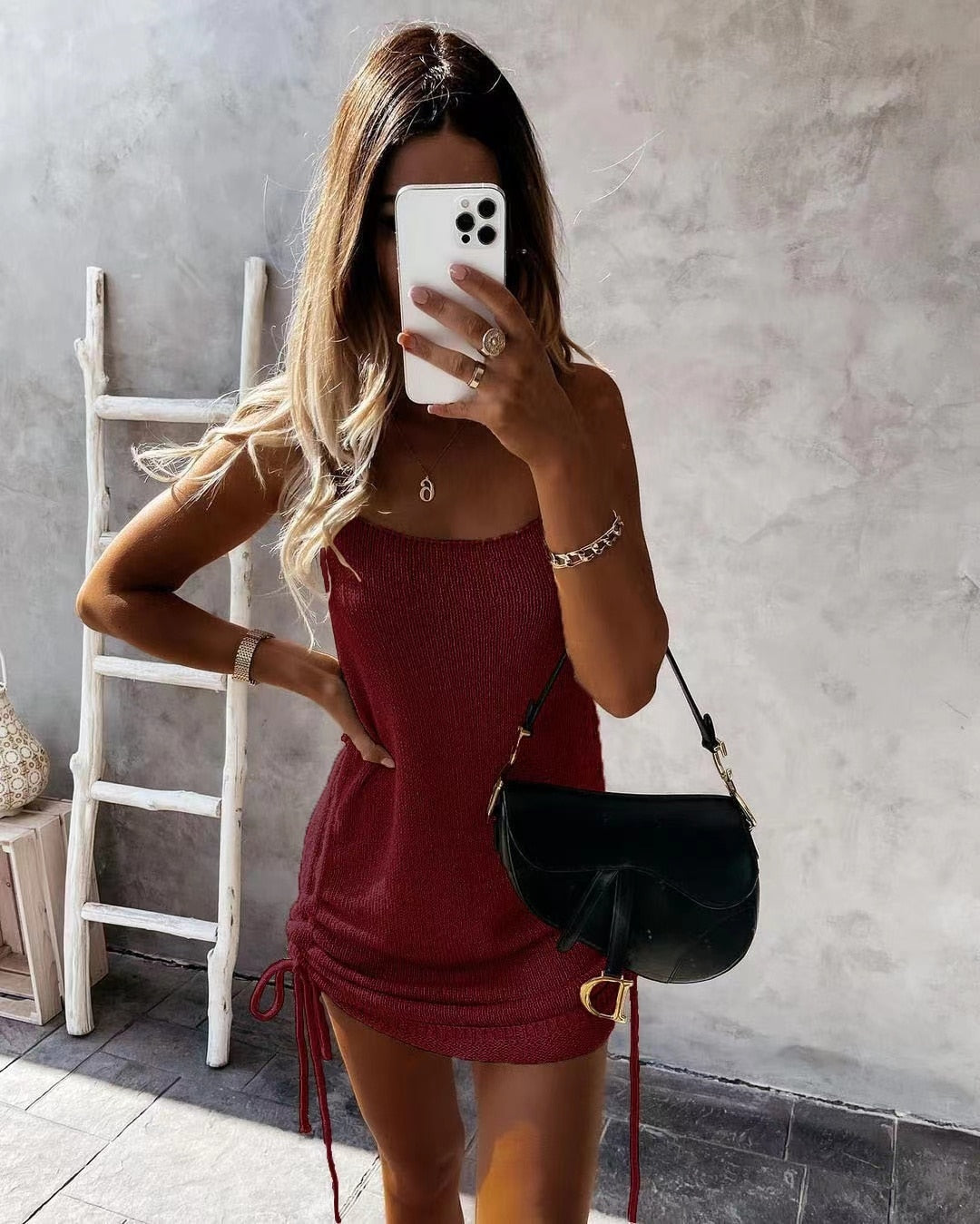 jinran Summer Sleeveless Sling Mini Short Dress Women Casual Fashion Backless Drawstring Low Collar Solid Sexy Spring 2023 New Dresses