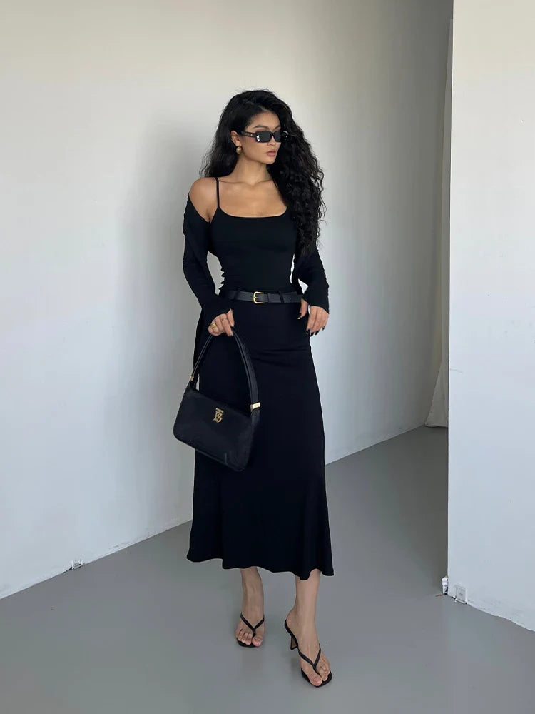 jinran Hooded Camisole Knitted Dress Elegant For Women Autumn New High Waisted Slim Belt Fashion Robe Korean Women Top 0PPB