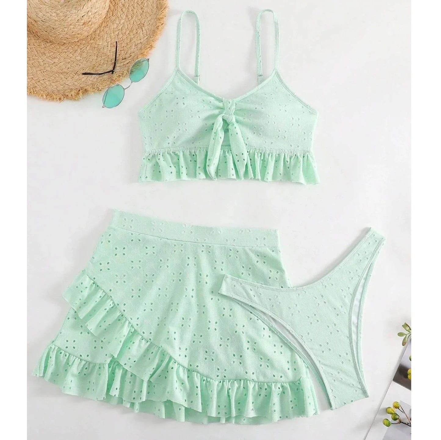 jinran 2024 3pack Swimwear Women Bikini Swimsuit With Beach Skirt Knot Bathing Suit Beachwear Ruffle Two-Pieces Bikini Set Biquini