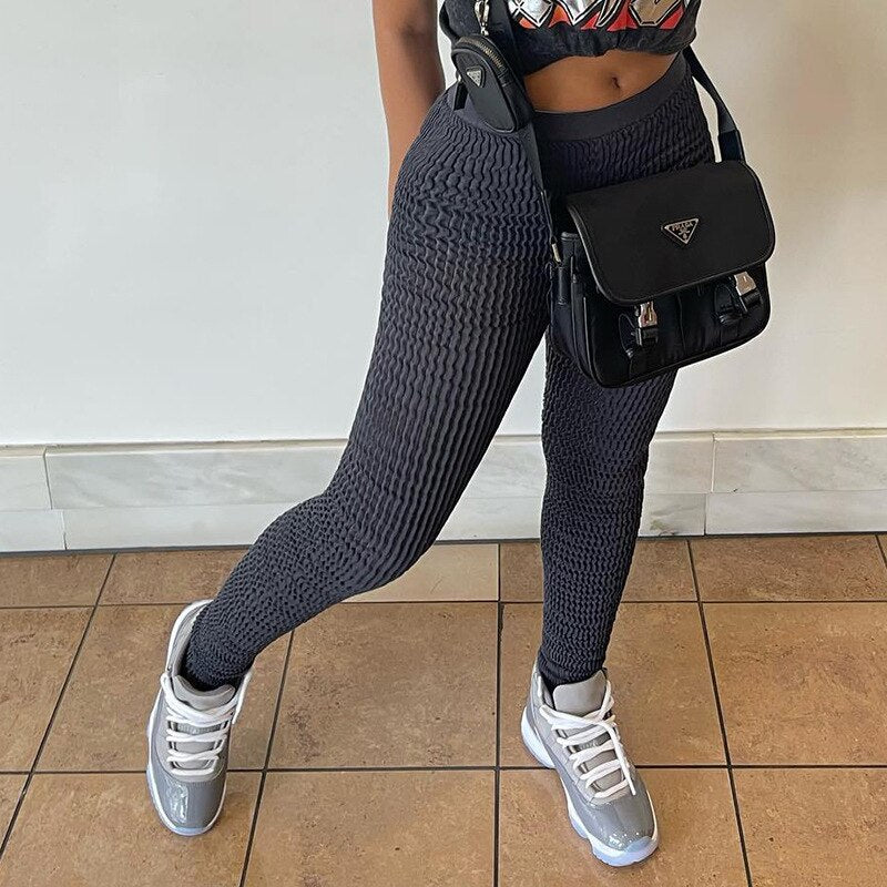 jinran Solid High Waist Shirred Pants Fitness Scrunch Trousers Push Up Work Out Gym Clothes 2022 Summer Women Wholesale