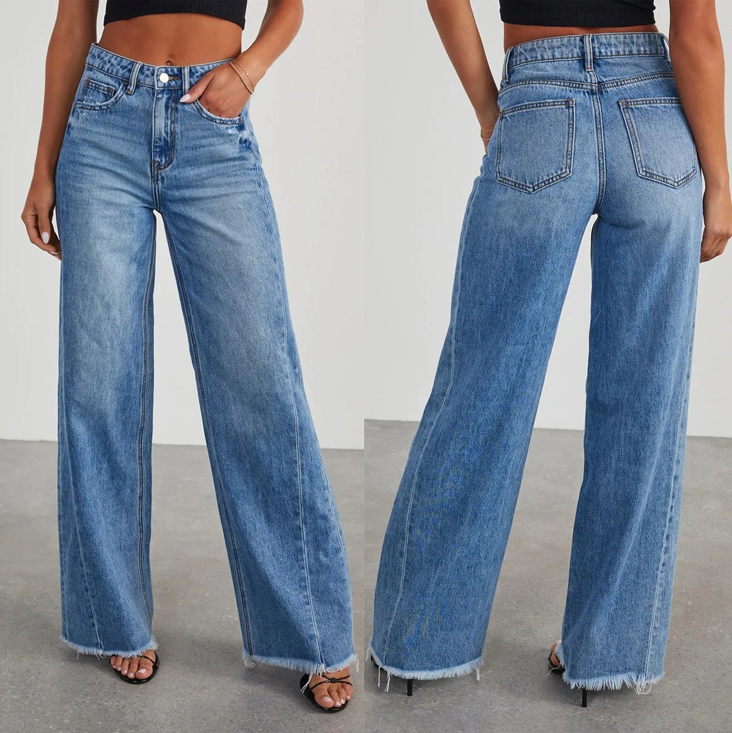 jinran Women Mid Waist Jeans Harajuku Streetwear Retro Fashion Autumn Loose Wide Leg Straight Loose Denim Trousers Y2k Baggy Pants