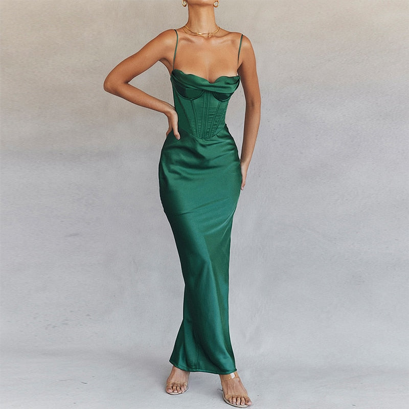 jinran Summer Satin Maxi Bodycon Dress Sexy Event Night Wedding Guest Dress Women Corset Party Dresses Pink Slit Dress High Quality