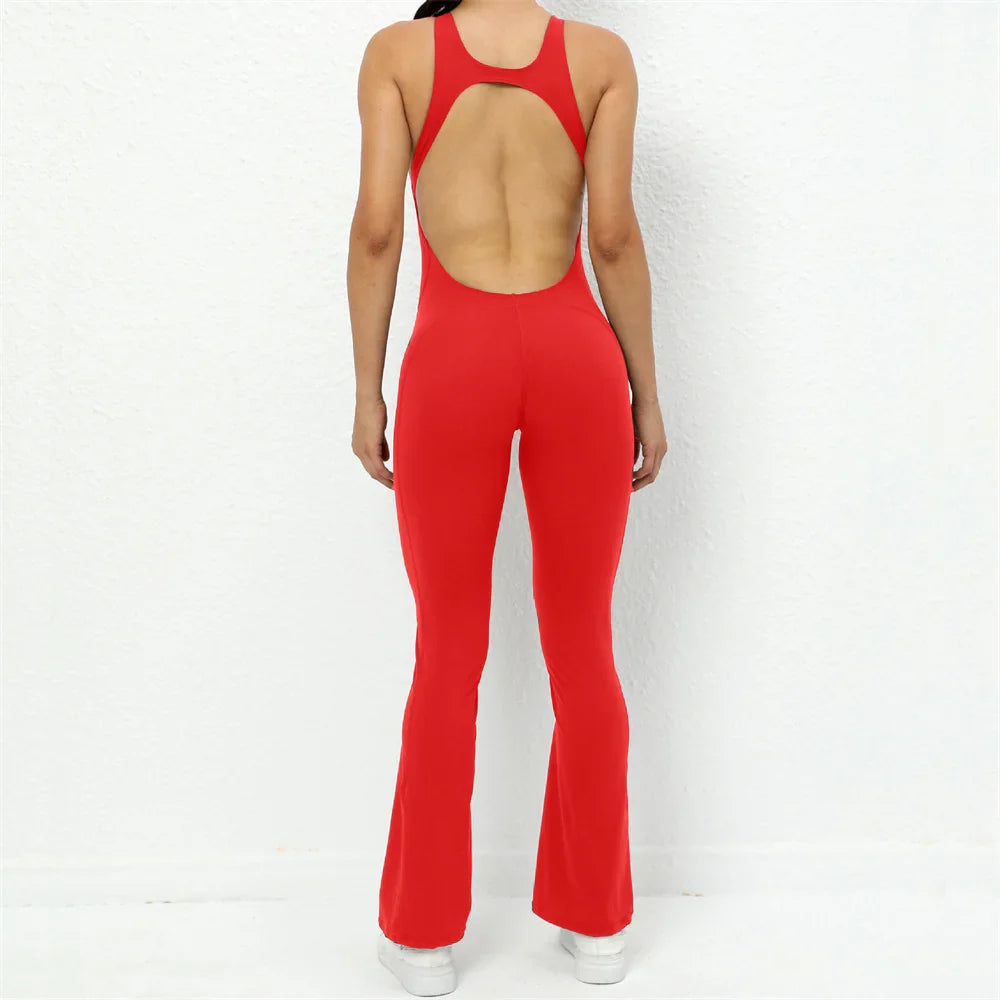 jinran 2024 Mini Flare Women Tracksuit Pad Yoga Set One Piece Jumpsuit Workout Legging Rompers Sport Gym Exercise Wear Active Suit
