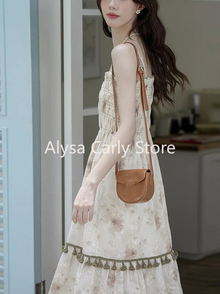 jinran 2024 Autumn Vintage Elegant Slip Dress Women Casual Fashion Korean Style Floral Dress Female Beach Evening Party Vacation Dress