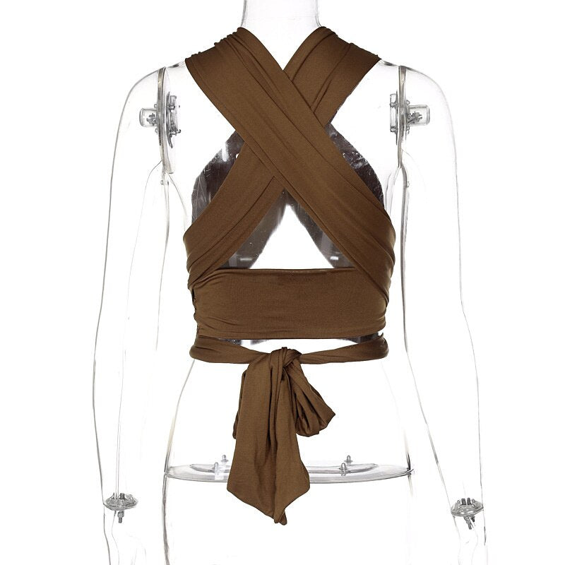 jinran Sleeveless Solid Corset Bandage Halter Patchwork Women Tops Hollow Out Sexy Tank Top Spring Summer Y2k Clothes Blouses