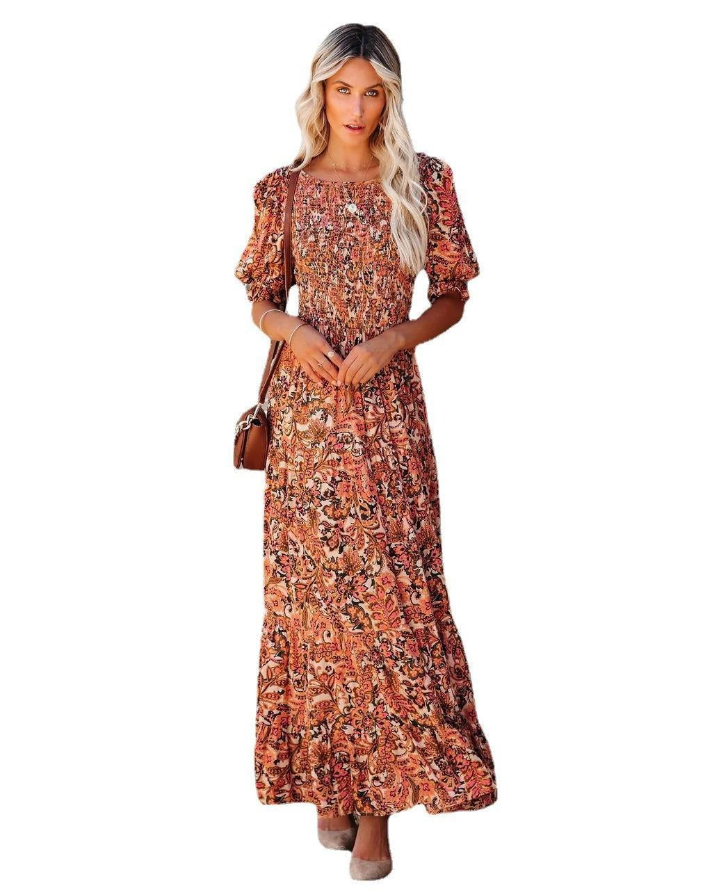 jinran summer new women's fashion casual print sleeveless backless elastic rubber dress