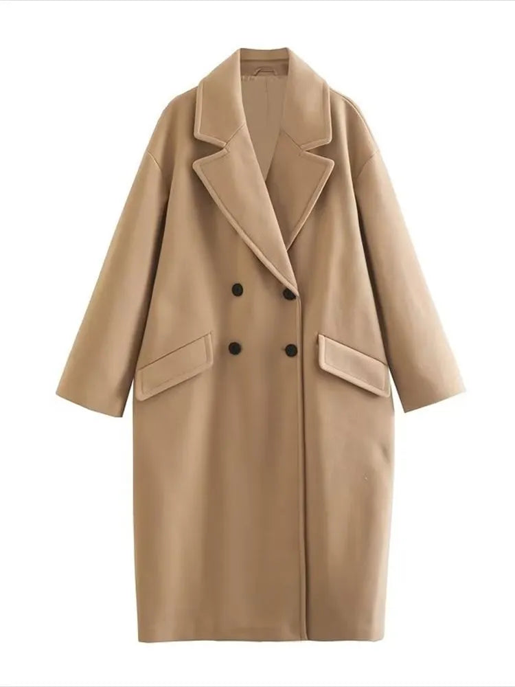 jinran - 2023 Autumn/Winter New Women's Unisex Mid Length Double Breasted Windbreaker Woolen Coat Coat